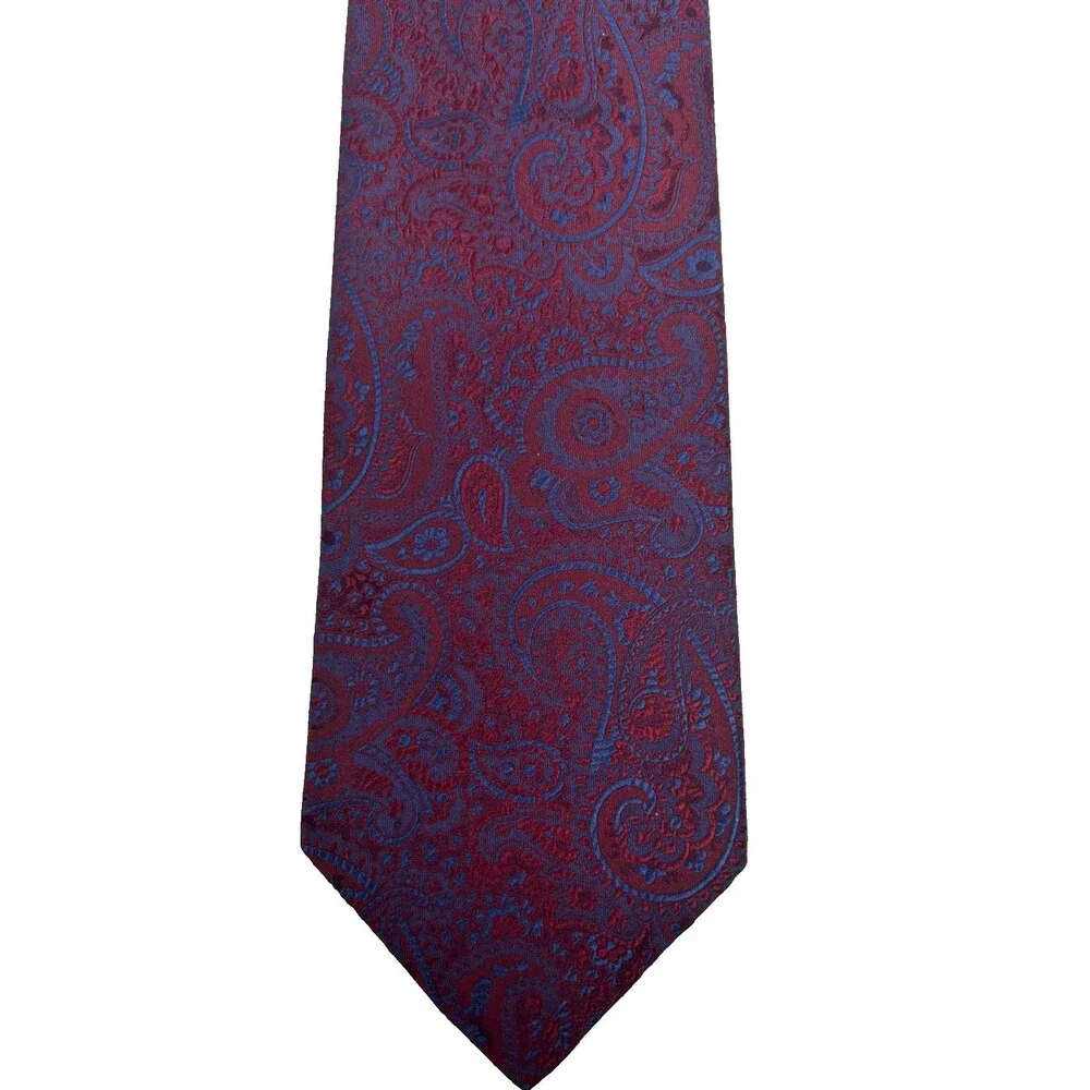Tommy Hilfiger Men’s Silk Tie Red Blue Paisley USA‎ Made Necktie 58” x 3.5”